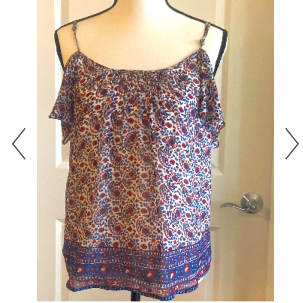 Joie Adorlee Paisley Red White and Blue Cold Shoulder Top